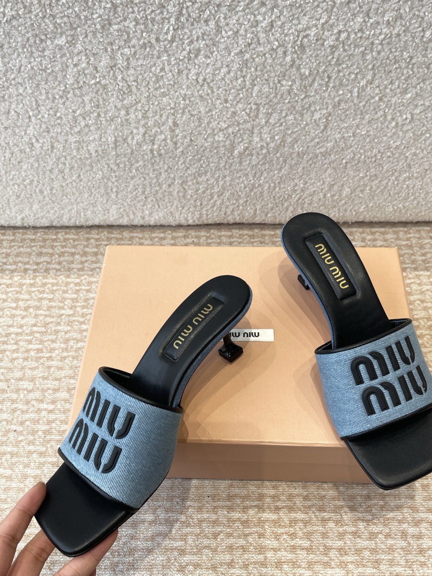 Miu Miu Women's Denim Heeled Sandals Lambskin Lining Summer Slippers 1 Miu Miu Women's Denim Heeled Sandals Lambskin Lining Summer Slippers