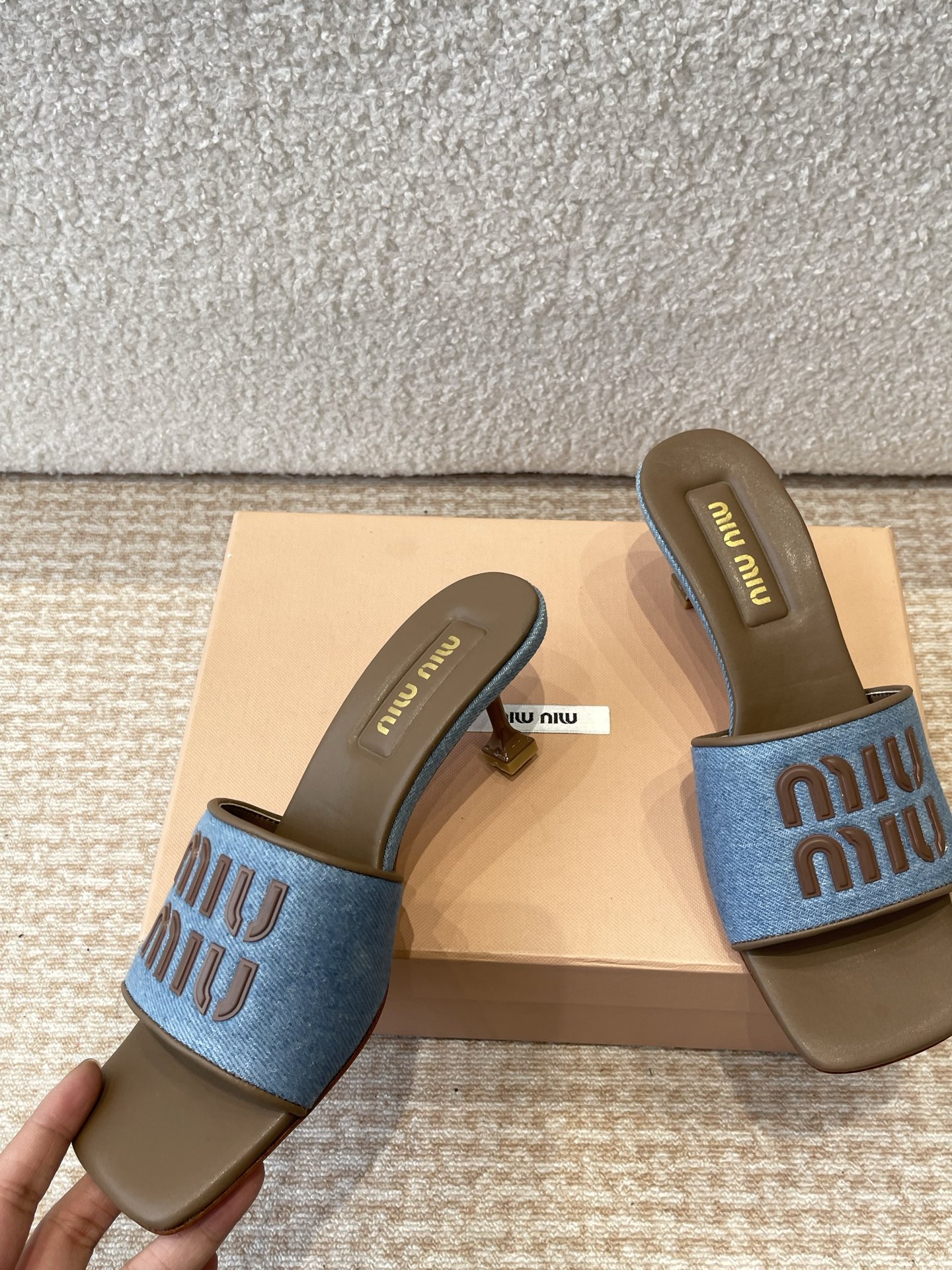 Miu Miu Denim Heeled Sandals Women's Summer Mules Slides Designer Shoes 2 i1745826861278 9581 0 5