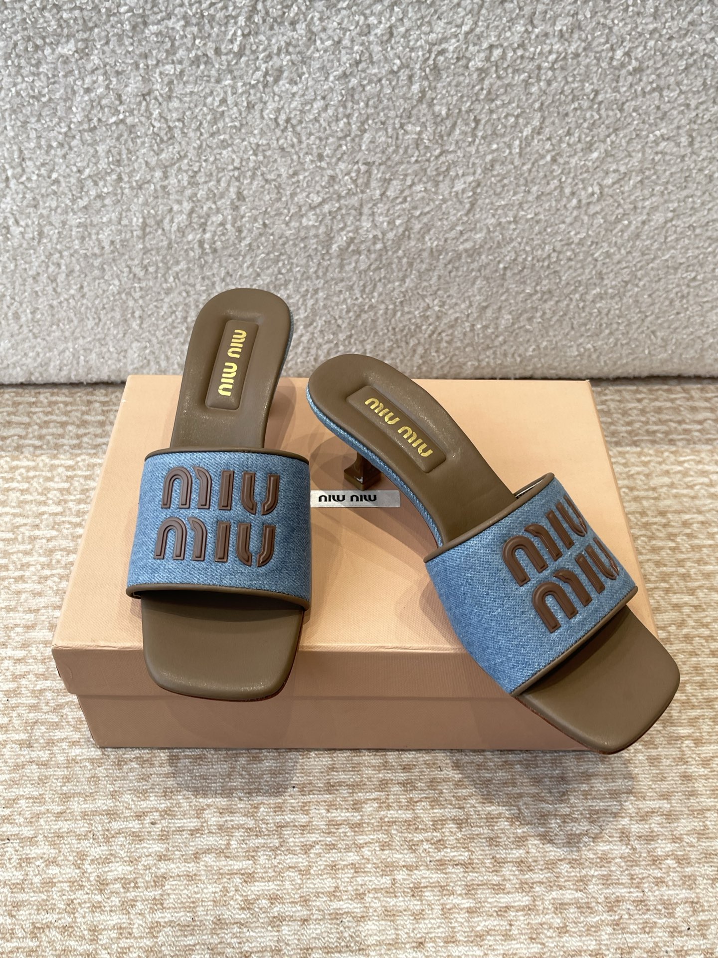 Miu Miu Denim Heeled Sandals Women's Summer Mules Slides Designer Shoes 5 i1745826861306 4971 0 2