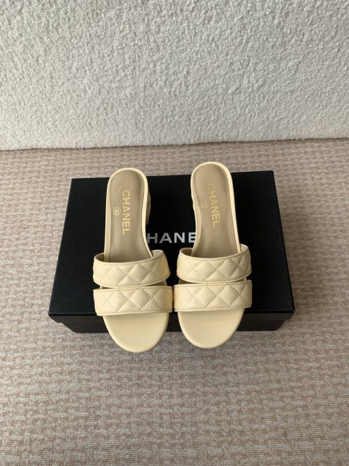 Chanel 24SS Two-Strap Heeled Sandals,Lambskin,Beige,Size 35-41 1 Chanel 24SS Two-Strap Heeled Sandals,Lambskin,Beige,Size 35-41