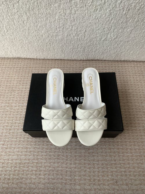 Chanel 24SS Two-Strap Heeled Sandals - Lambskin Leather, White Color 1 Chanel 24SS Two-Strap Heeled Sandals - Lambskin Leather, White Color