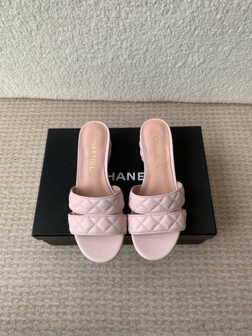 Chanel 24SS Two-Band Heeled Sandals Lambskin Leather Pink, Size 35-41 1 Chanel 24SS Two-Band Heeled Sandals Lambskin Leather Pink, Size 35-41
