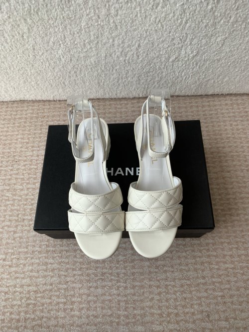 Chanel 24SS Two-Strap Heeled Sandals Lambskin Leather Women's Shoes