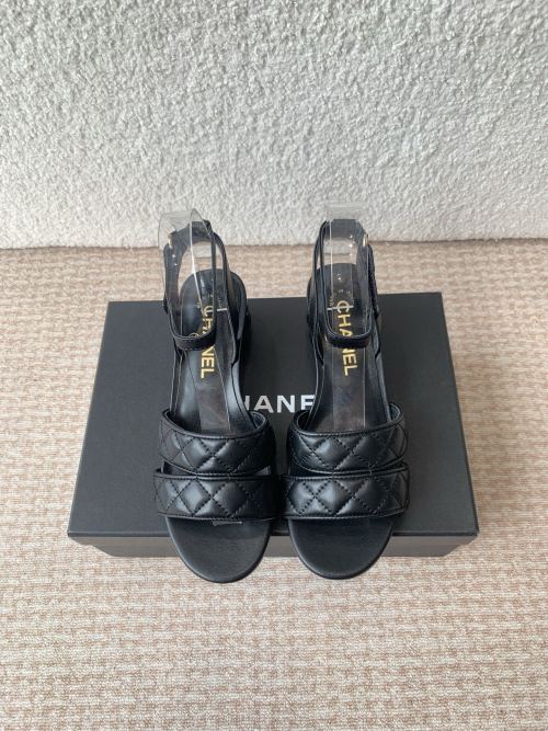 Chanel Women's Black Lambskin Quilted Heeled Sandals, Size 35-41 1 Chanel Women's Black Lambskin Quilted Heeled Sandals, Size 35-41