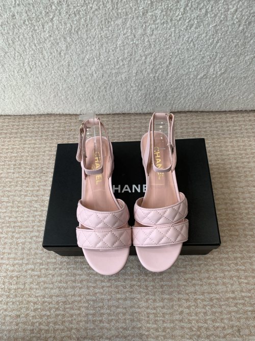 Chanel 24SS Pink Lambskin Quilted Heeled Sandals - Elegant & Comfortable