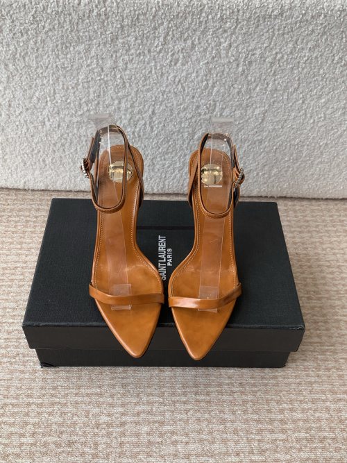 Saint Laurent Logo-Heel Leather Sandals | Chic Pointed-Toe Ankle Strap Shoes 1 Saint Laurent Logo-Heel Leather Sandals | Chic Pointed-Toe Ankle Strap Shoes