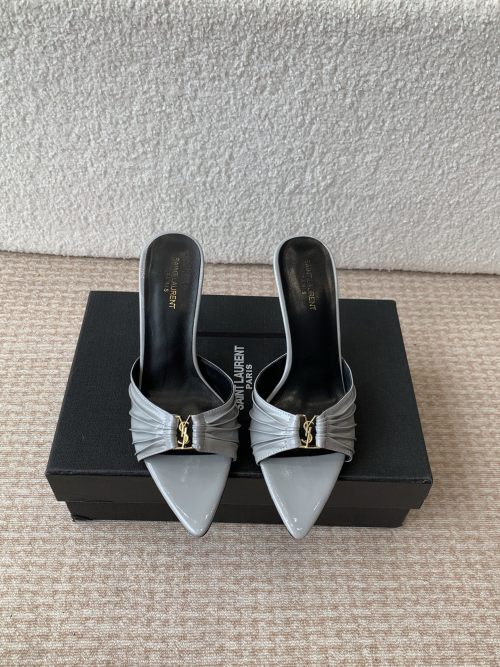 Yves Saint Laurent Monogram High Heel Mules - Elegant Pointed Toe Slides 1 Yves Saint Laurent Monogram High Heel Mules - Elegant Pointed Toe Slides