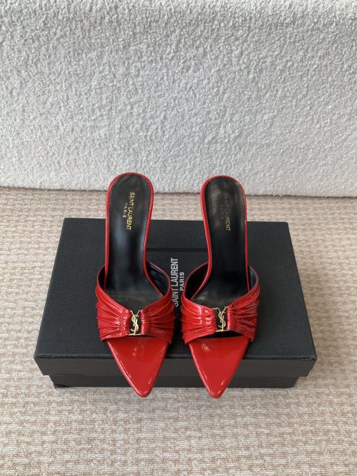 Yves Saint Laurent Monogram High Heel Mule in Red Patent Leather 1 Yves Saint Laurent Monogram High Heel Mule in Red Patent Leather
