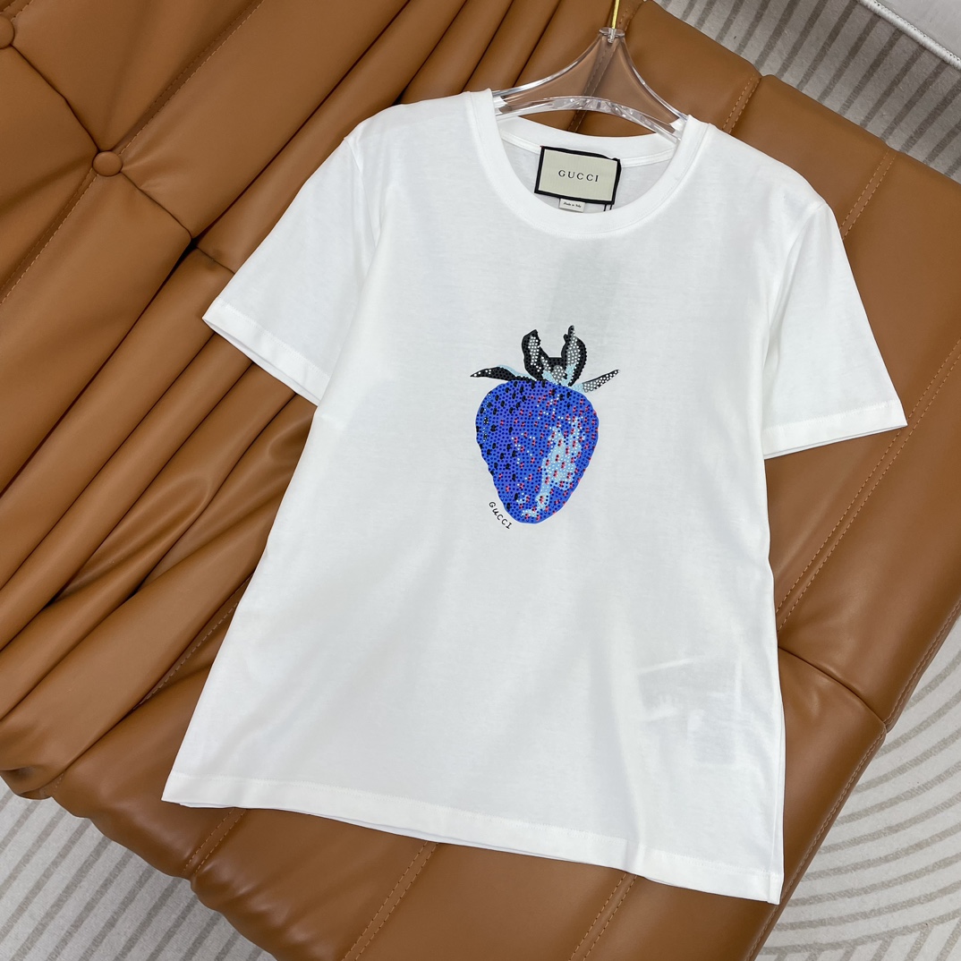 Gucci Ropa Camiseta Negro Blanco Impresión Colección de verano Manga corta