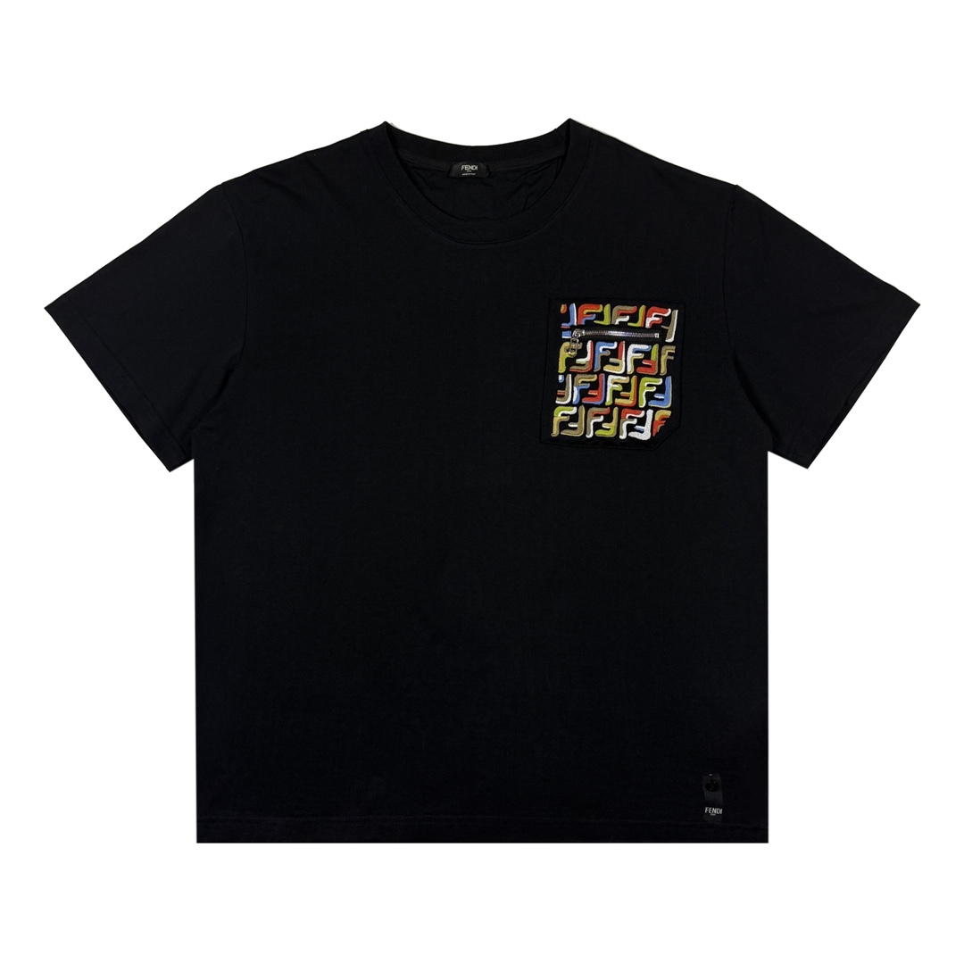 Fend* FD FF camiseta de manga corta con bolsillo y bordado de colores, tallas XS-L