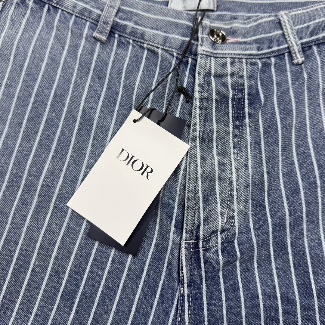 Dior Dior 刺绣字母条纹水洗牛仔短裤 码数XS-L