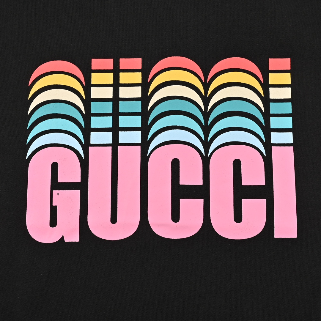 Gucci古驰经典彩虹logo阔版短袖T恤