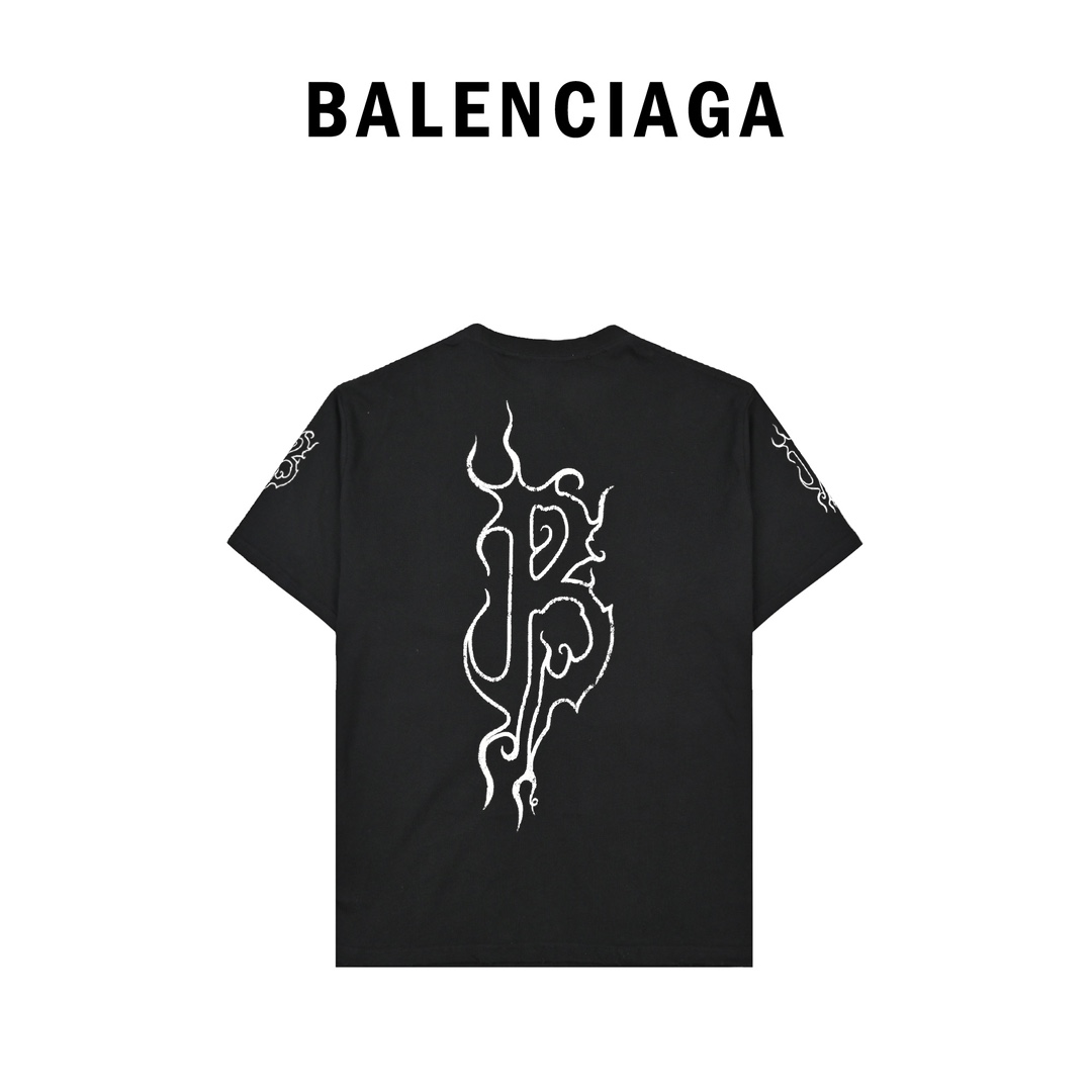 Balenciaga巴黎世家BLCG 24SS 大廓形火焰短袖T恤 黑色