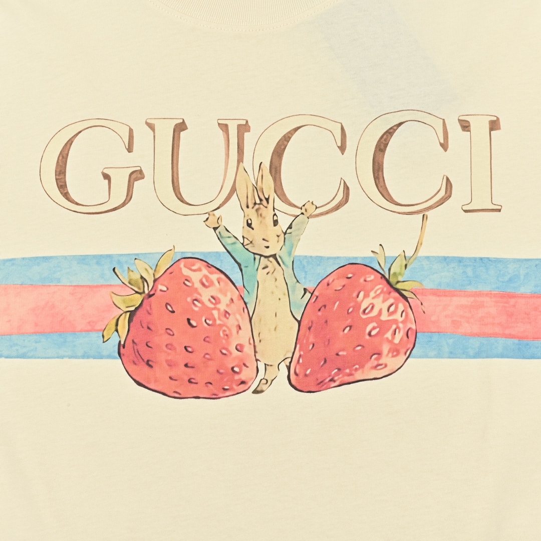 Gucci 古驰 24ss经典字母logo草莓印花T恤! 2024早春系列高克重短袖