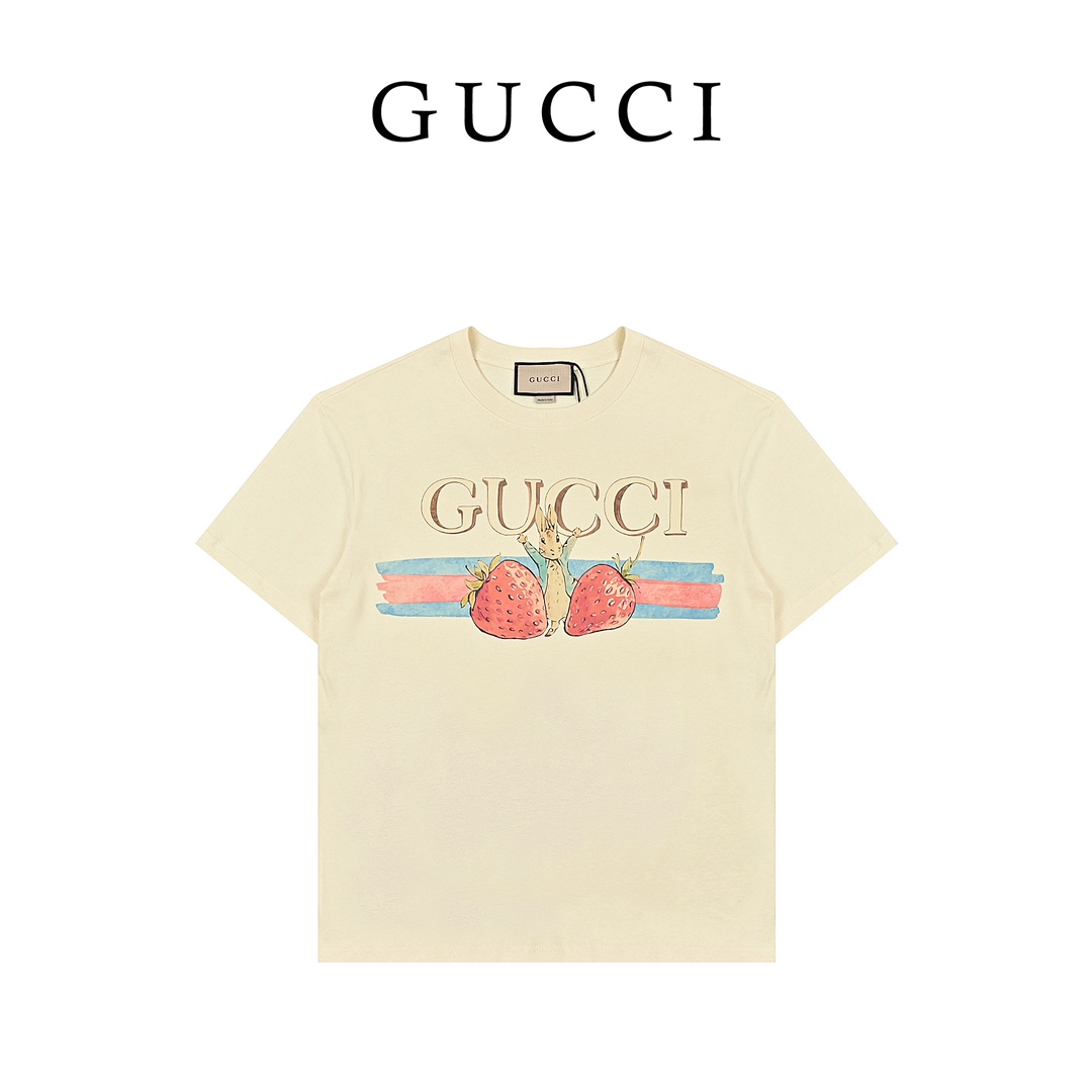 Gucci 古驰 24ss经典字母logo草莓印花T恤! 2024早春系列高克重短袖