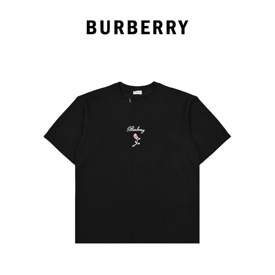 Burberry巴宝莉简约轻奢款刺绣玫瑰花短袖T恤 331130003