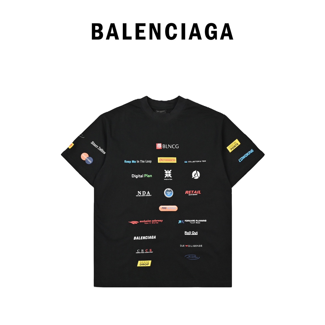 Balenciaga巴黎世家BLCG 24ss赛车服多元素标签印花短袖T恤