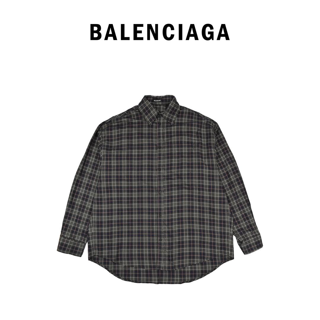 Balenciaga/巴黎世家 24ss 蓝绿轻盈格子大廓形长袖衬衫