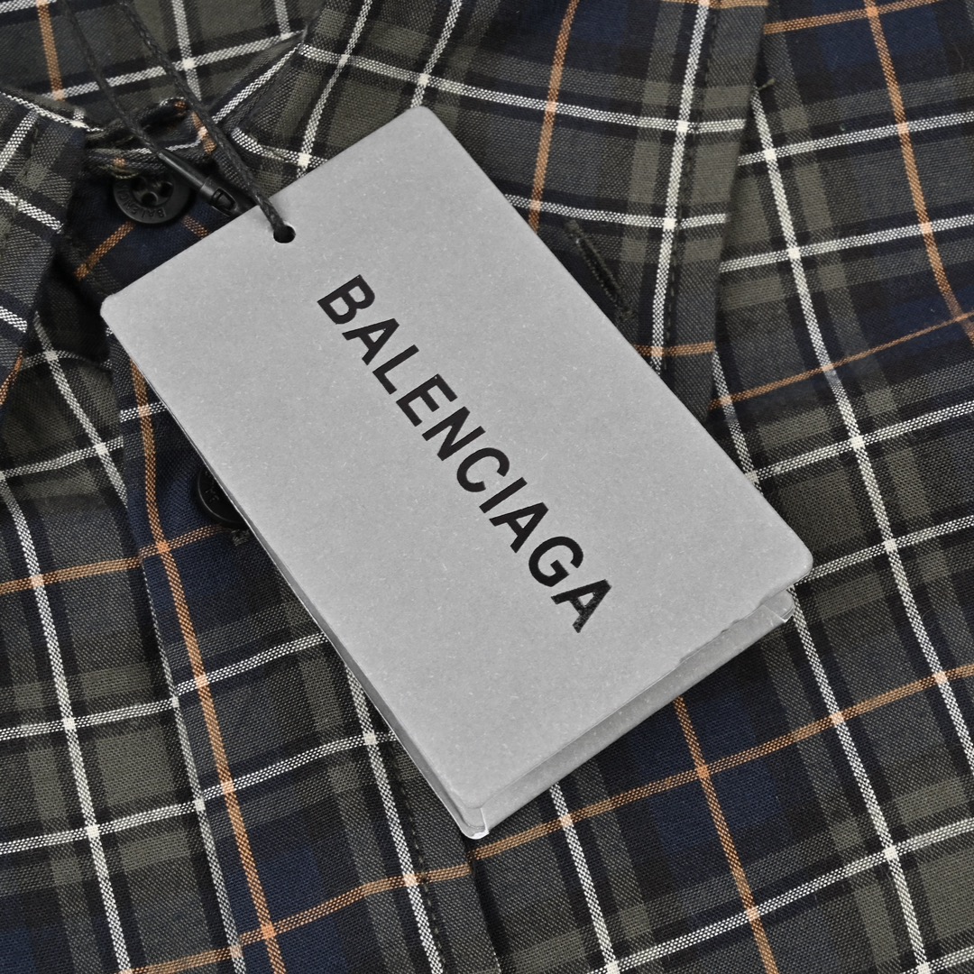 Balenciaga/巴黎世家 24ss 蓝绿轻盈格子大廓形长袖衬衫