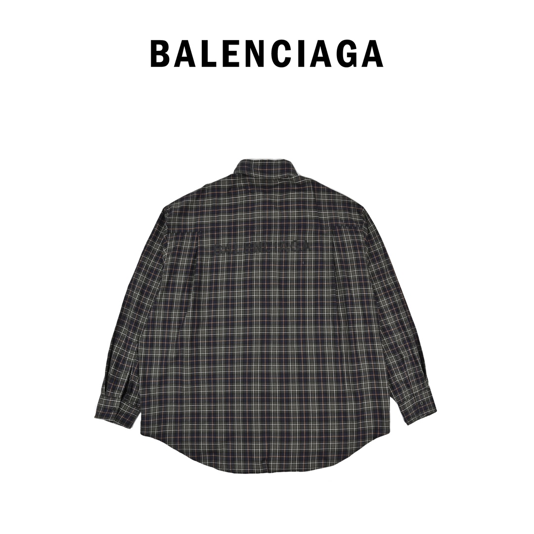 Balenciaga/巴黎世家 24ss 蓝绿轻盈格子大廓形长袖衬衫