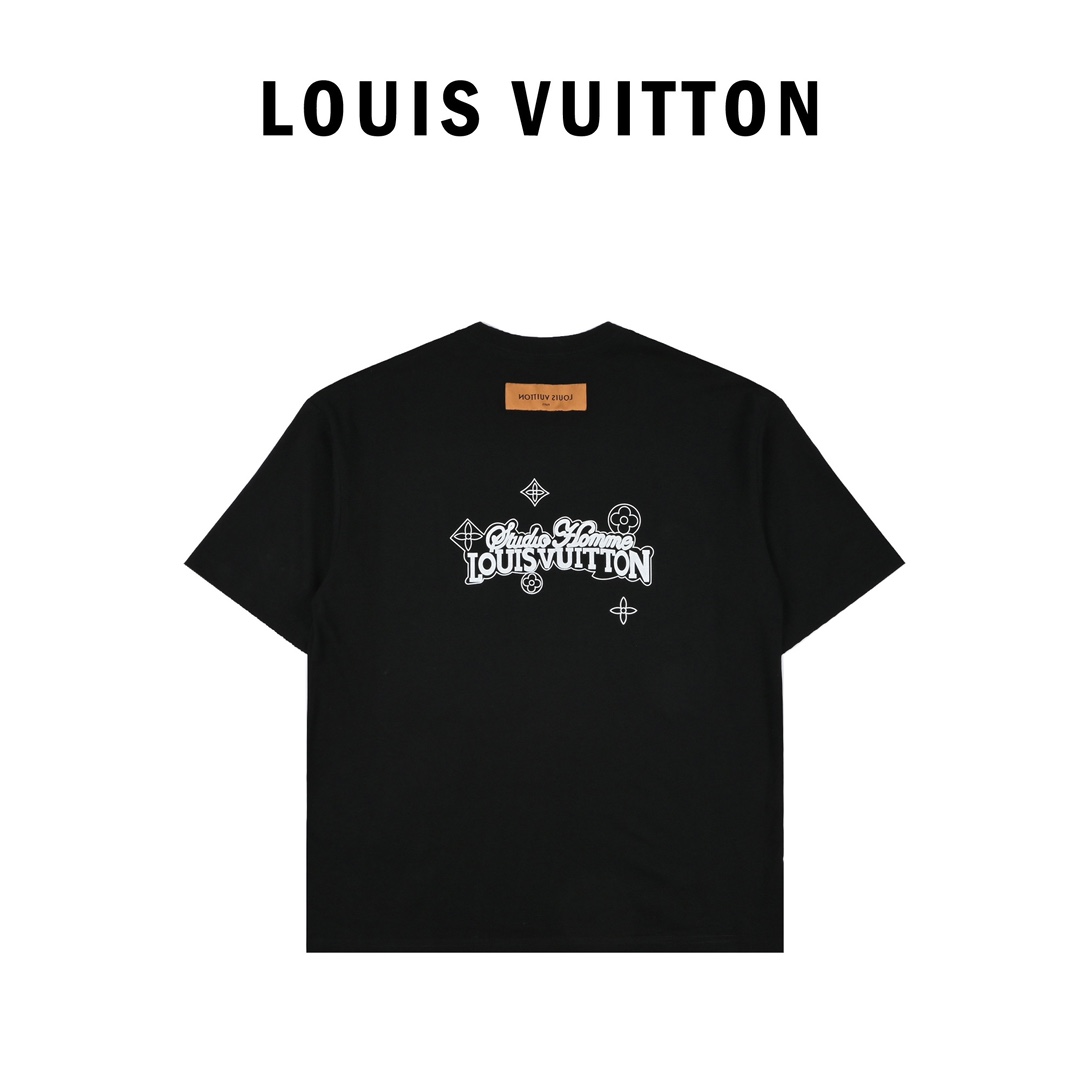 Louis Vuitton路易威登24ss包边双重字符老花新款奢华风短袖T恤