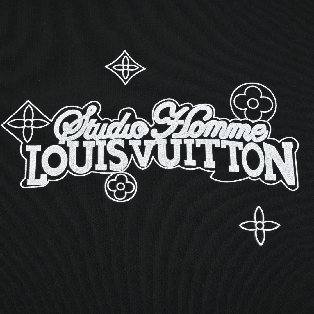 Louis Vuitton路易威登24ss包边双重字符老花新款奢华风短袖T恤