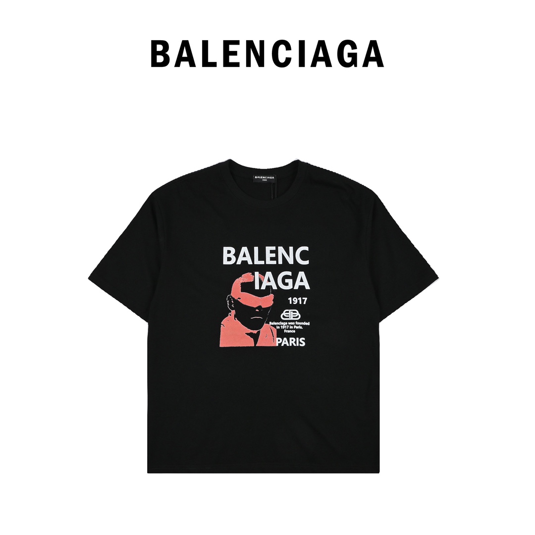 Balenciaga巴黎世家背头墨镜男图案圆领短袖