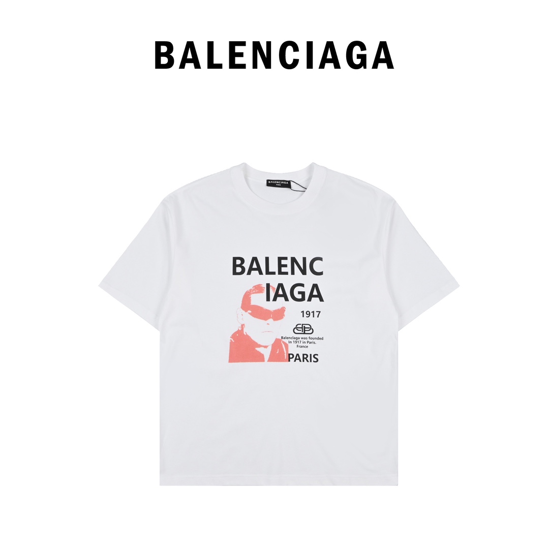 Balenciaga巴黎世家背头墨镜男图案圆领短袖 260克60支纯棉双纱