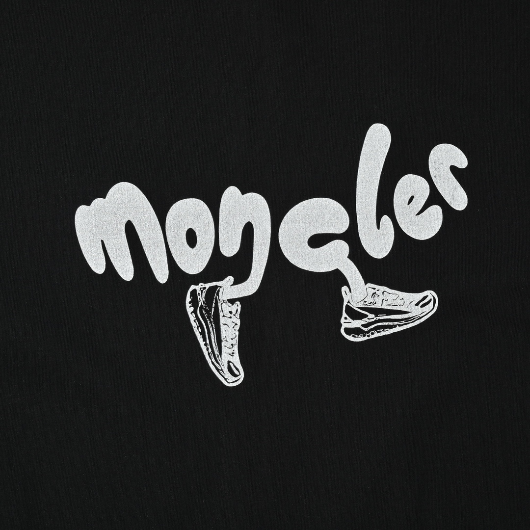 160 Moncler蒙口趣味字母板鞋图案logo数码印花休闲情侣短袖T恤