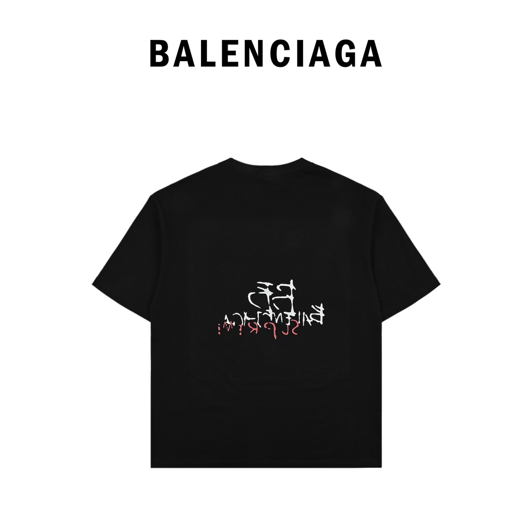 Balenciaga巴黎世家24ss草写字母圆领T恤