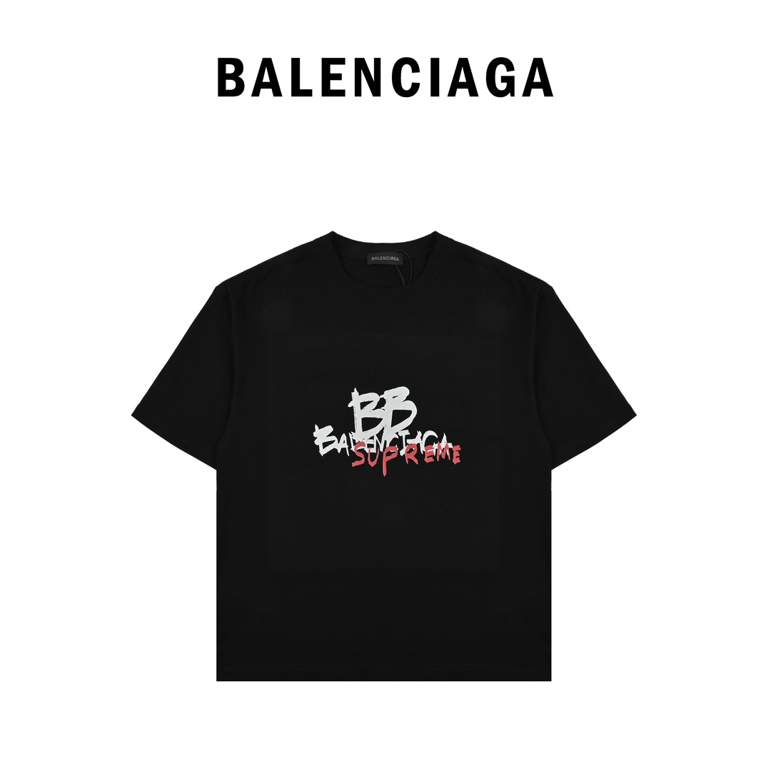 Balenciaga巴黎世家24ss草写字母圆领T恤