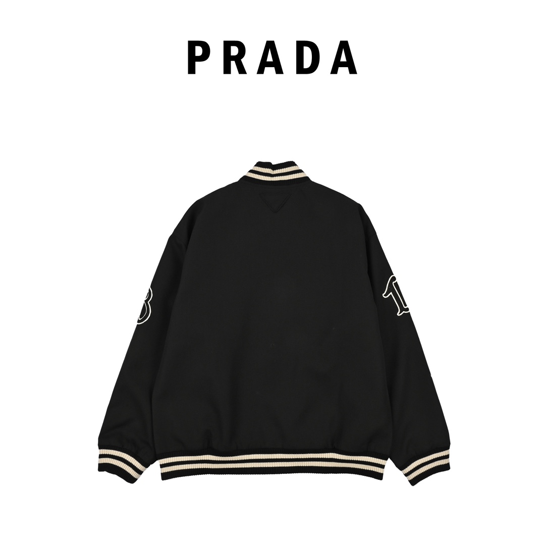 Prada普拉达24FW 帆布粒面夹棉棒球服