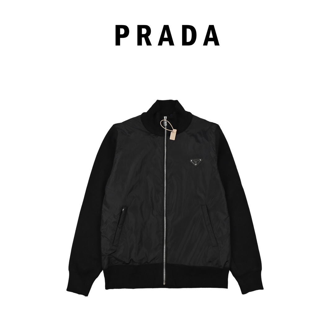 PRADA/普拉达倒三角logo针织拼接夹棉夹