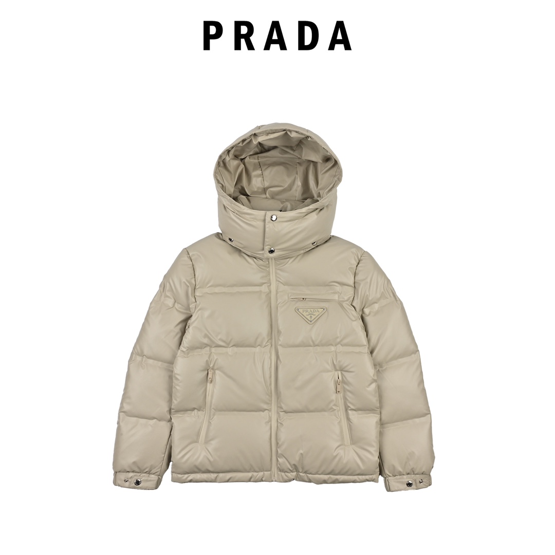 Prada/普拉达 21Fw经典三角帽标帽子可拆卸羽绒服