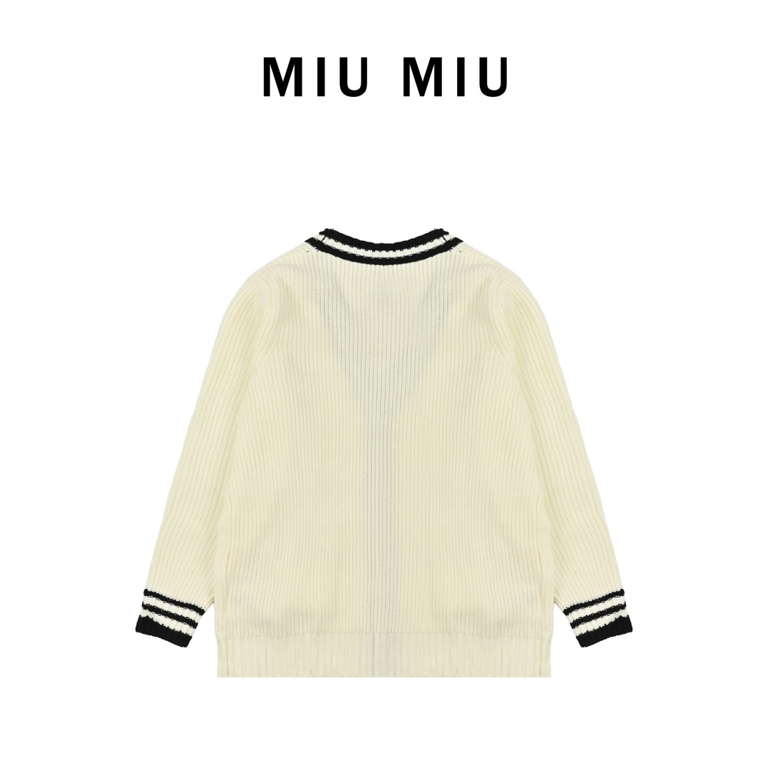 Miumiu缪缪24SS 徽标撞色毛衣开衫