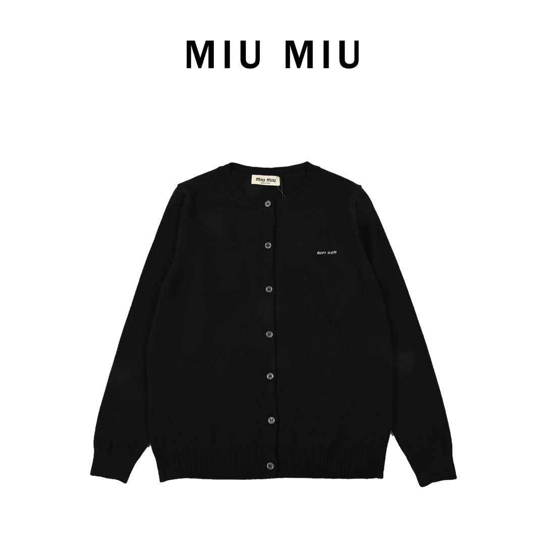 Miumiu缪缪24ss崁花logo提花字母圆领针织毛衣