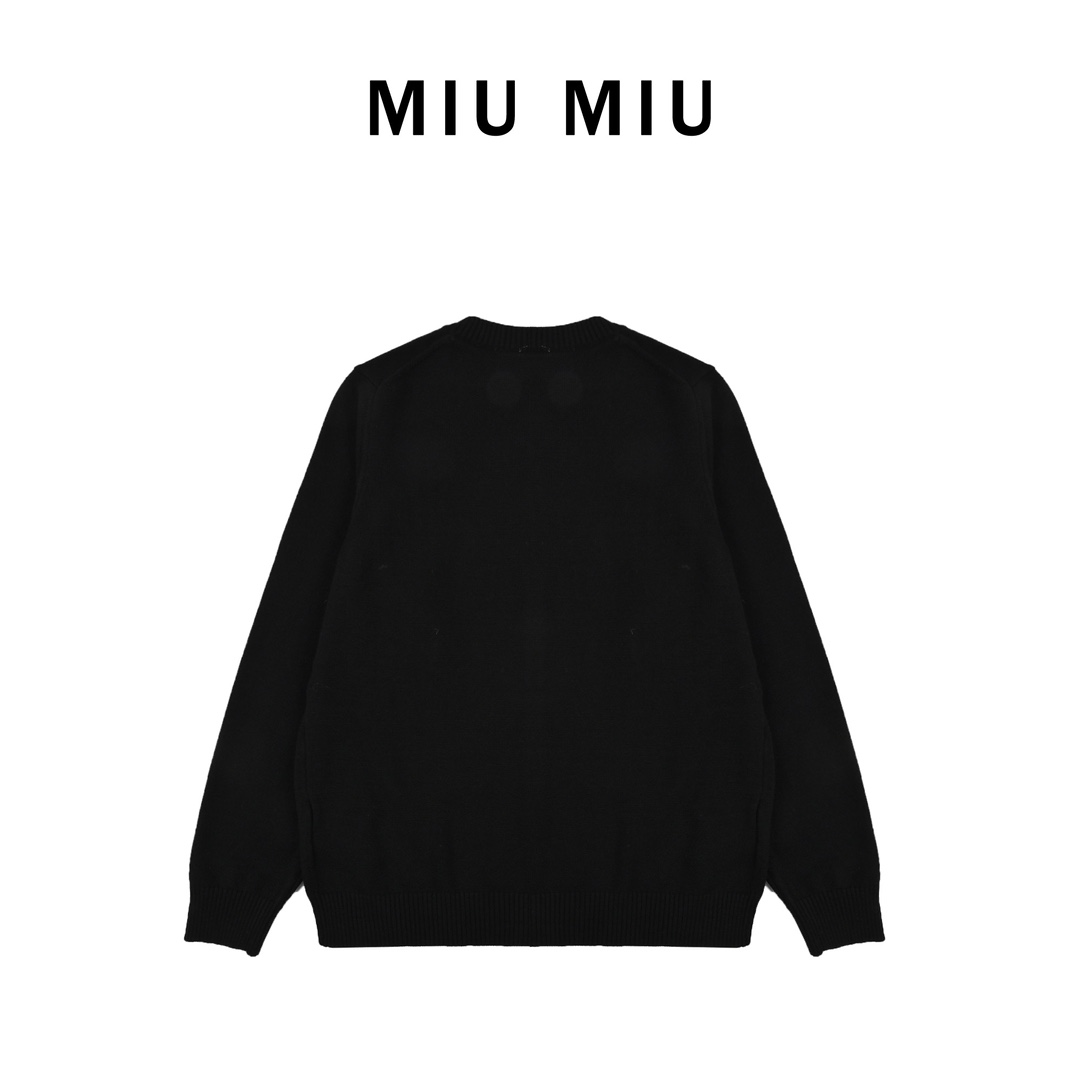 Miumiu缪缪24ss崁花logo提花字母圆领针织毛衣