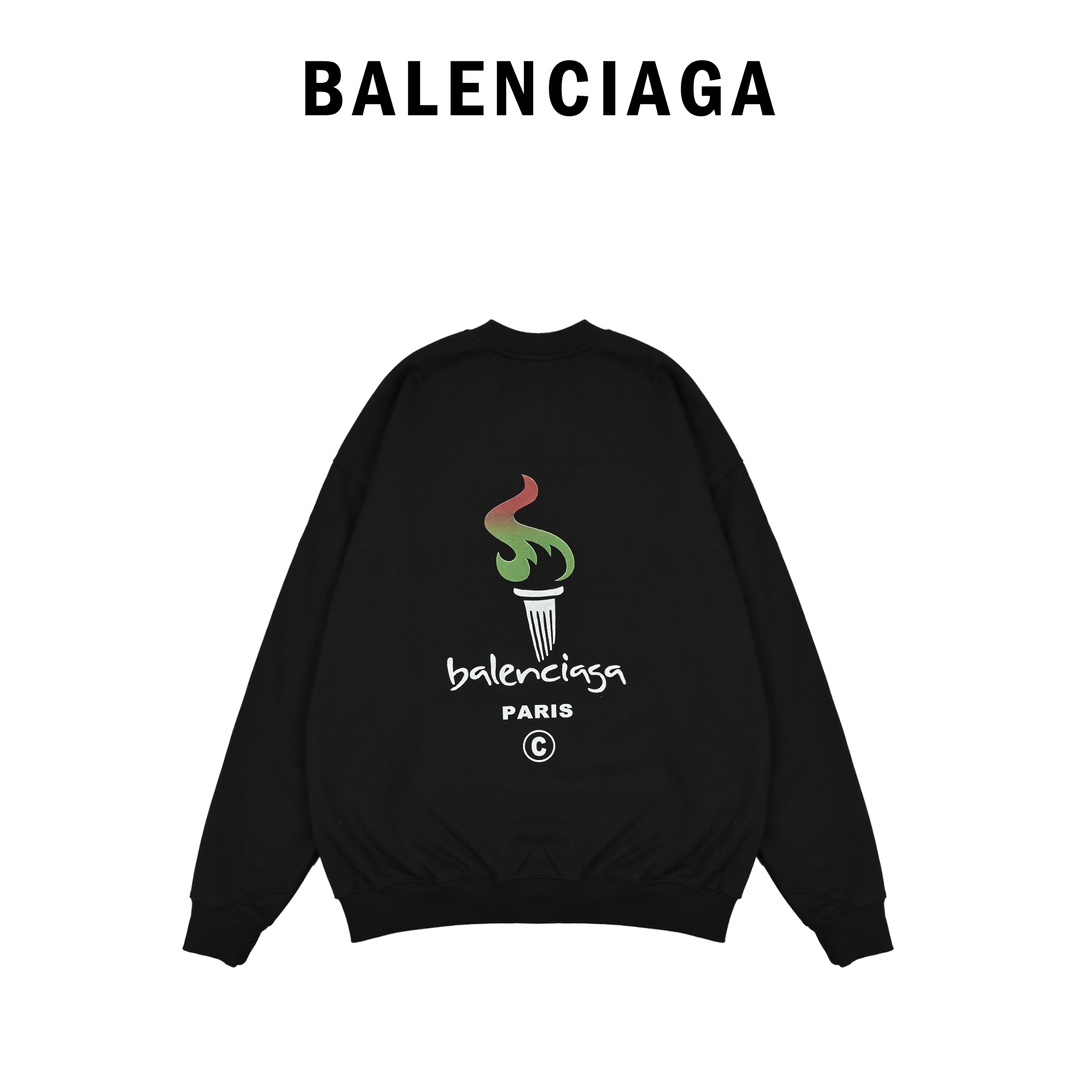 Balenciaga巴黎世家火炬火焰新款联名印花圆领卫衣