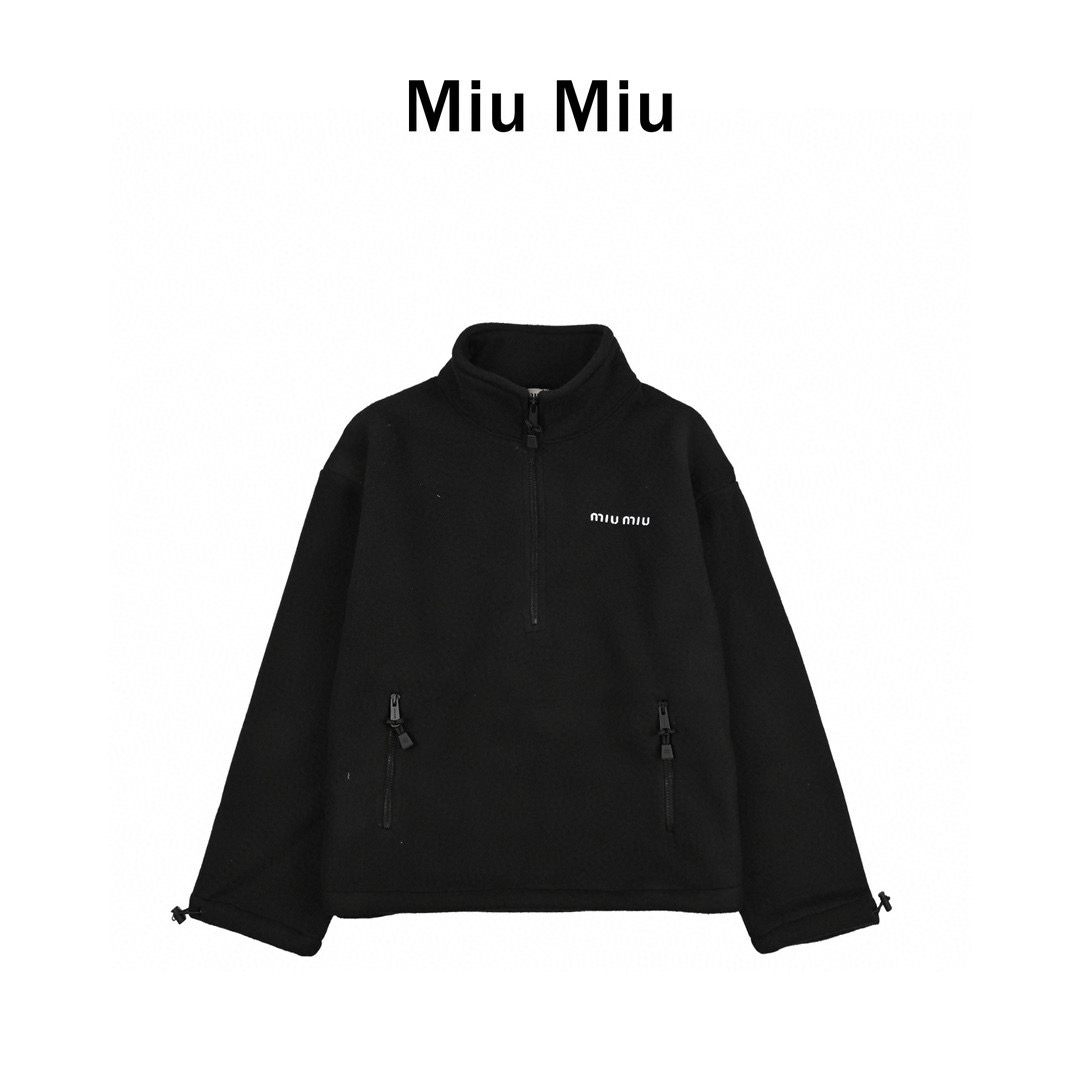 Miu Miu/缪缪 24Fw 刺绣小标摇粒绒半拉链外套