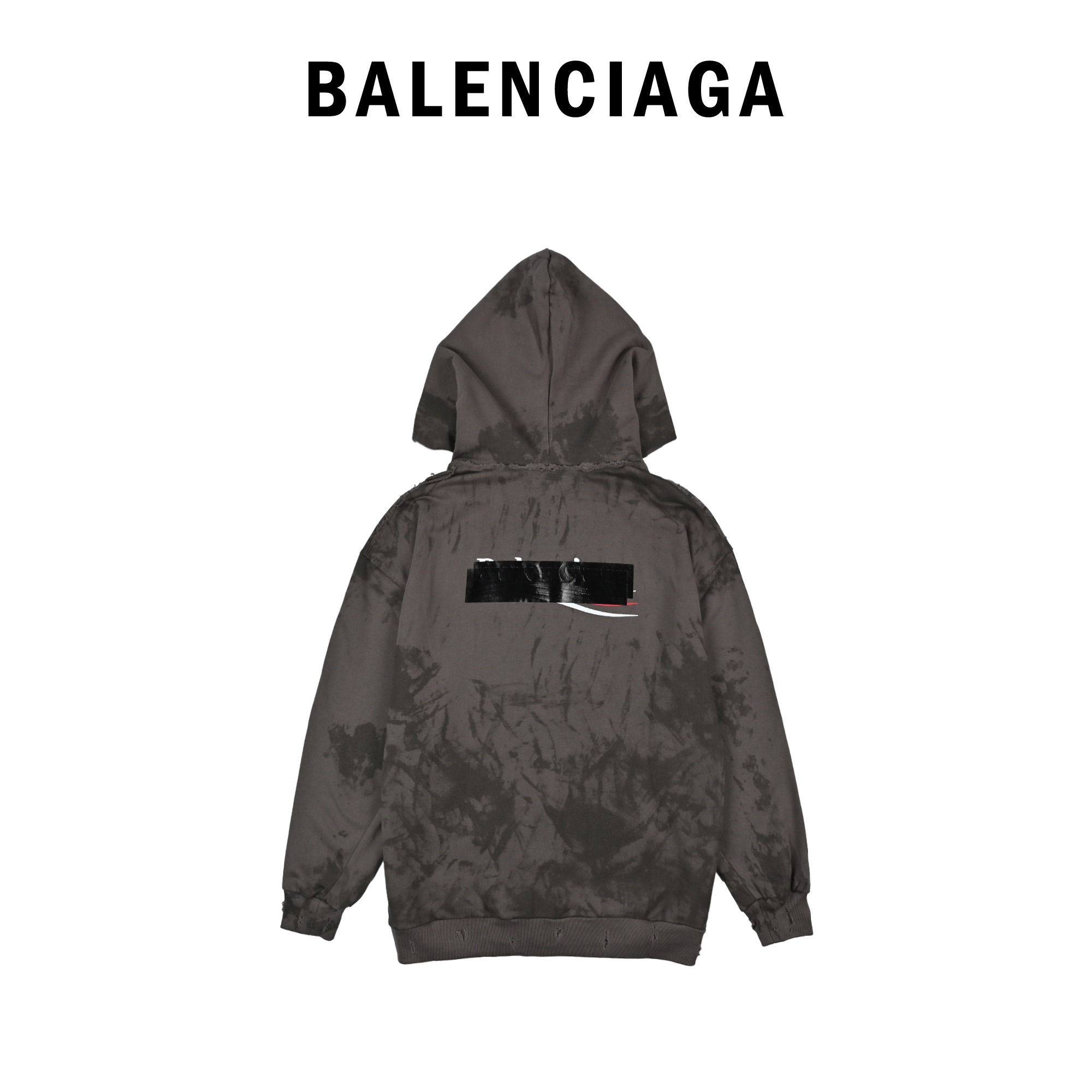 Balenciaga巴黎世家胶印泥染黑标可乐拉链卫衣外套 做旧破洞可乐os戴帽拉链卫衣