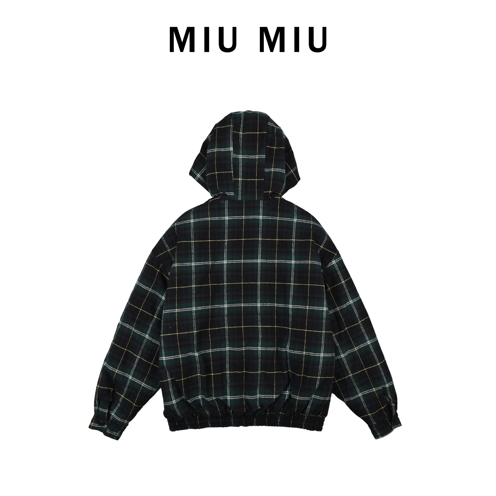 Miumiu 缪缪24FW 绿格纹连帽棉服