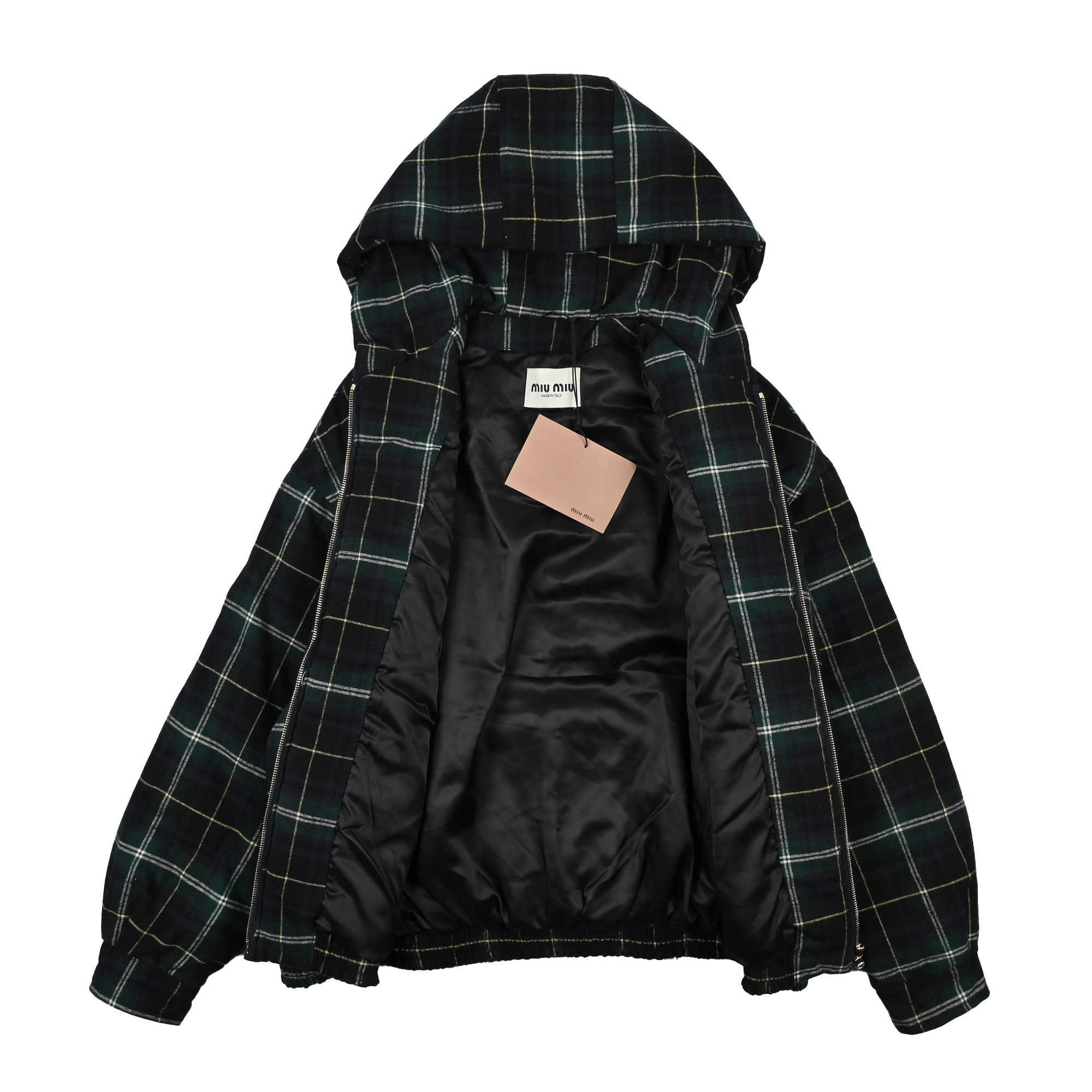 Miumiu 缪缪24FW 绿格纹连帽棉服
