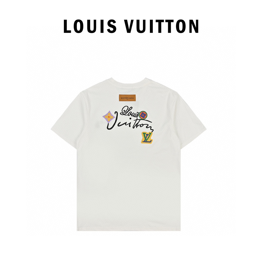 Louis Vuitton/路易威登 25ss 花卉字母刺绣短袖T恤 黑色 白色