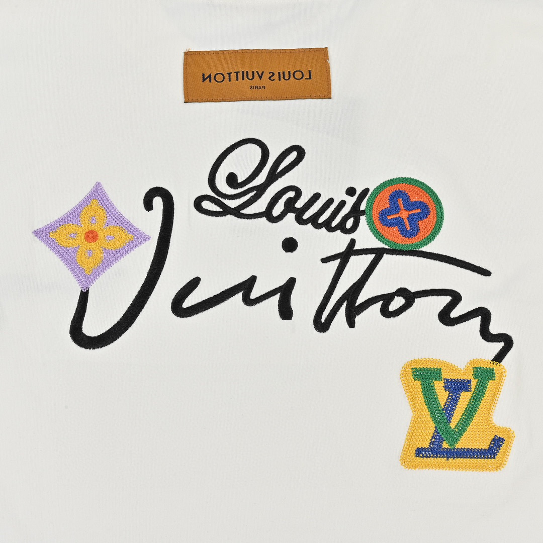 Louis Vuitton/路易威登 25ss 花卉字母刺绣短袖T恤 黑色 白色