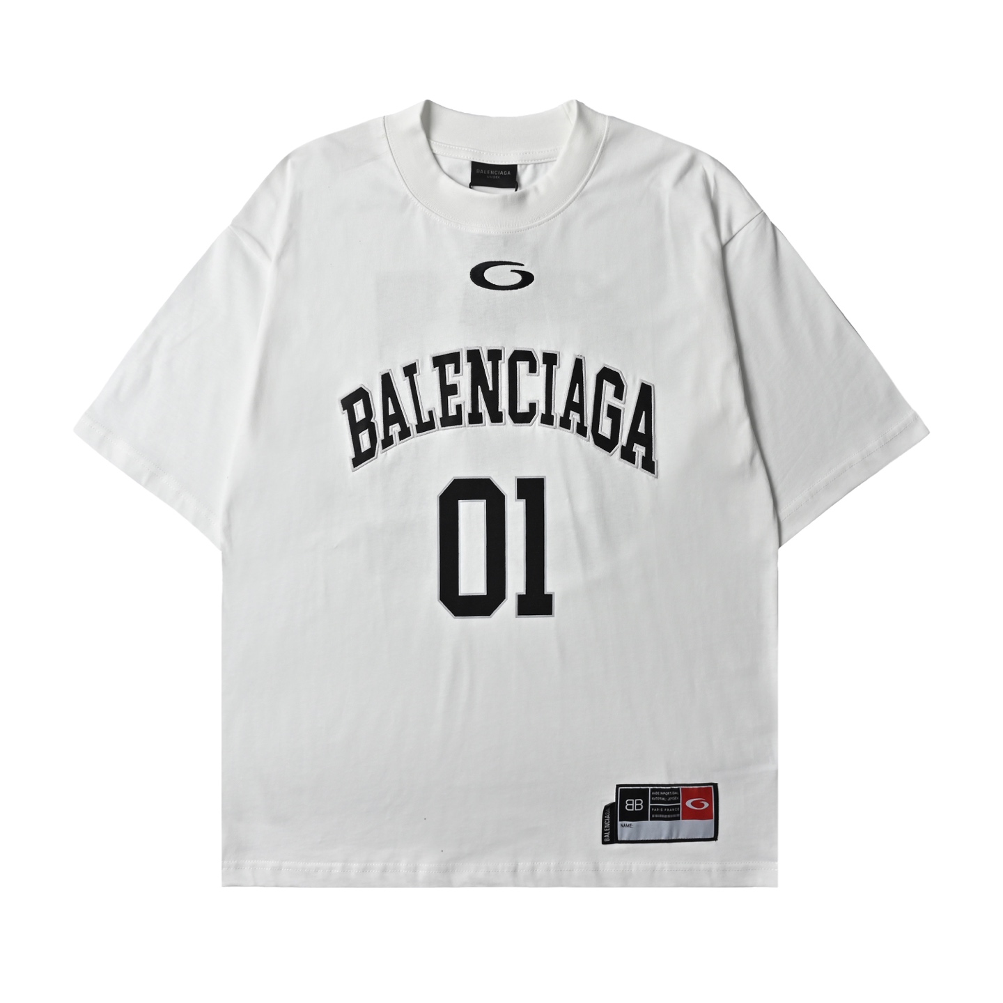 Balenciaga巴黎世家25ss美式字母斜纹布料贴布绣花短袖T恤 黑色 白色