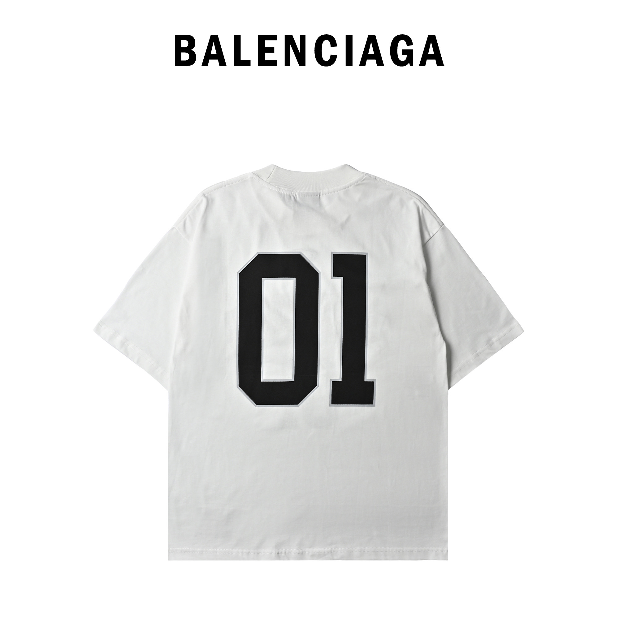 Balenciaga巴黎世家25ss美式字母斜纹布料贴布绣花短袖T恤 黑色 白色