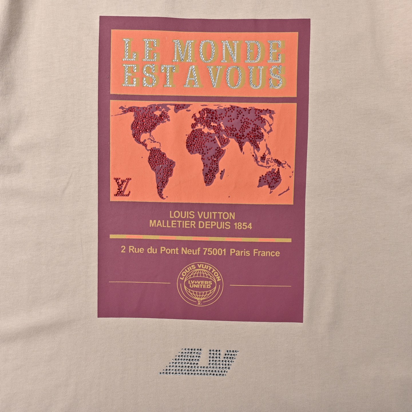 Louis Vuitton路易威登 世界地图烫钻T恤