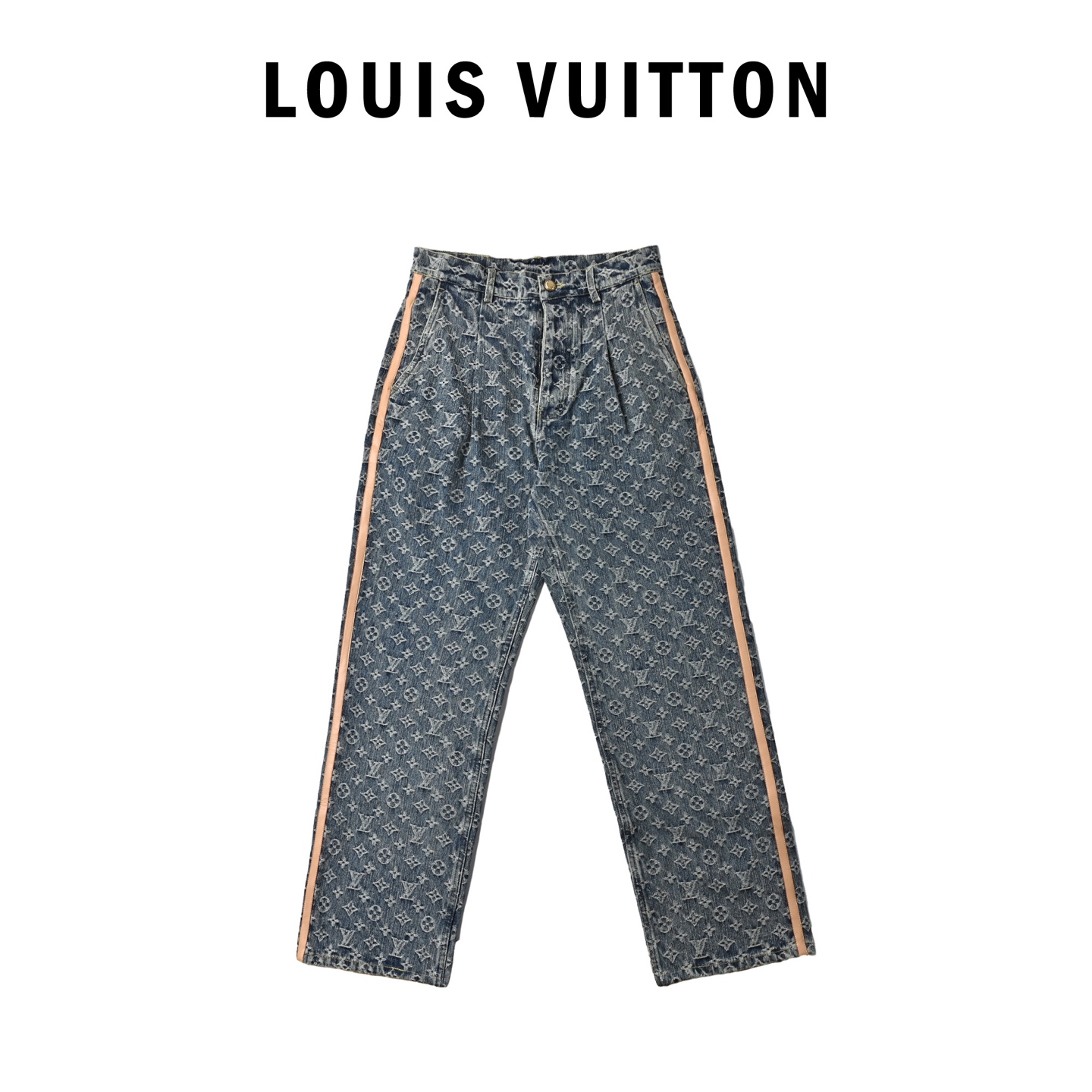 Louis Vuitton 路易威登 25SS 提花满印皮边饰带牛仔裤