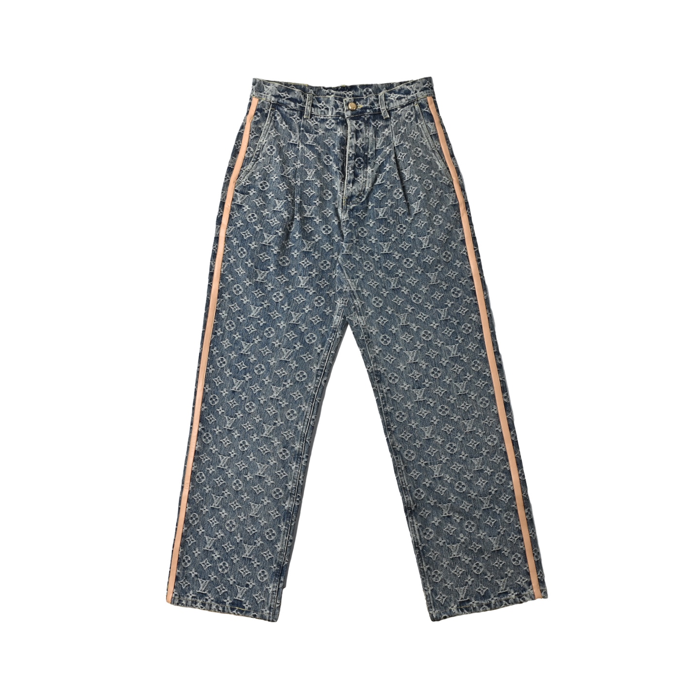 Louis Vuitton 路易威登 25SS 提花满印皮边饰带牛仔裤