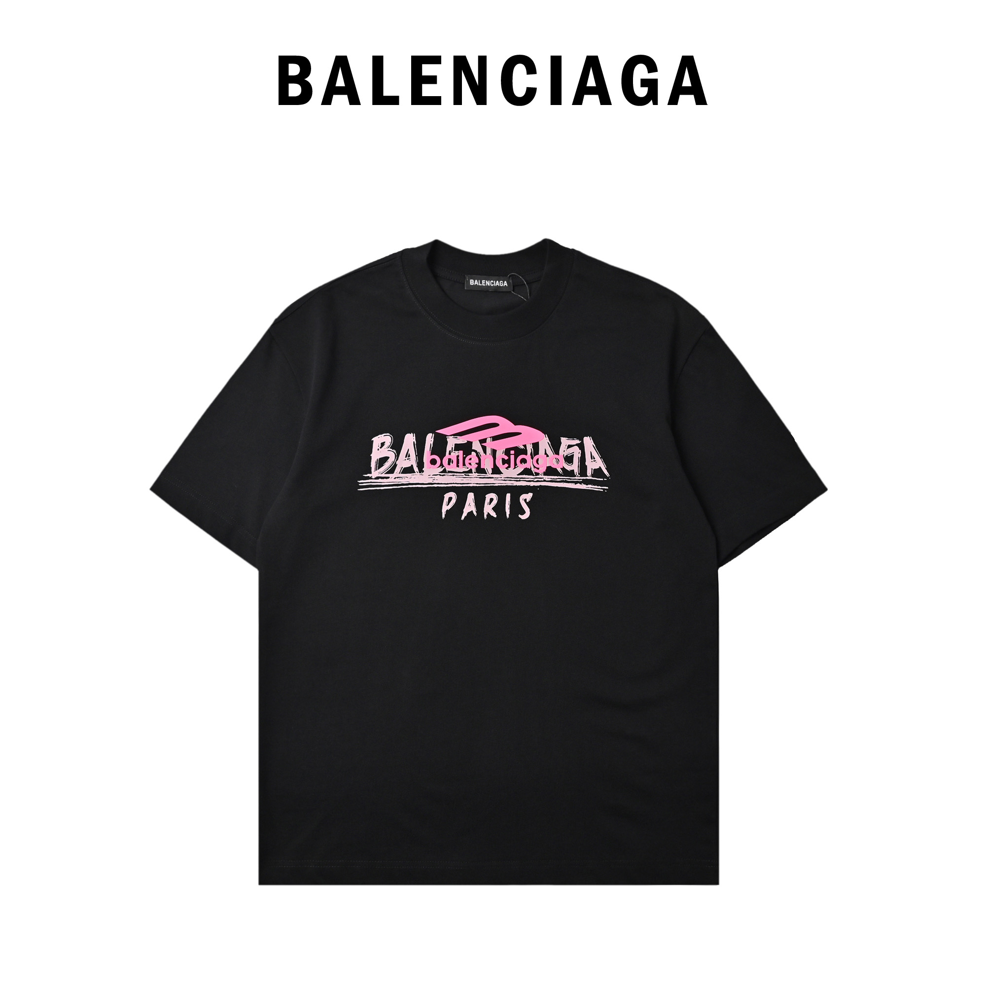 Balenciaga/巴黎世家 粉色字母印花短袖T恤